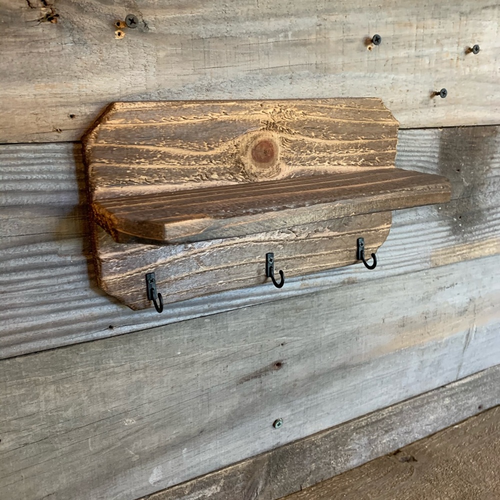 Farmhouse Rustic Shelf W Hooks